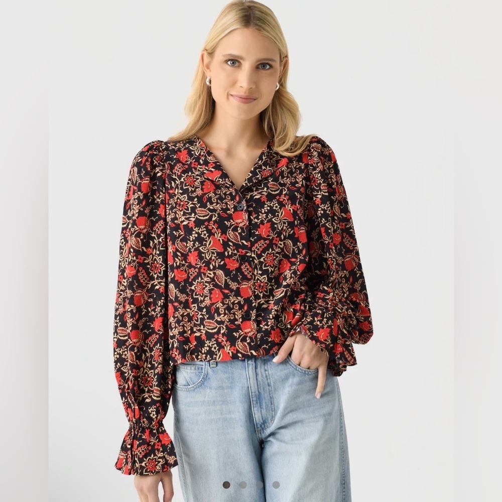 Rhode Marissa Floral button up Long-Sleeve ruffle cuff Blouse
